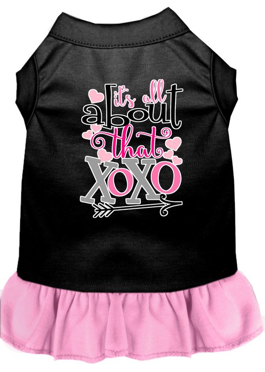 All about the XOXO Screen Print Dog Dress Black with Light Pink Med